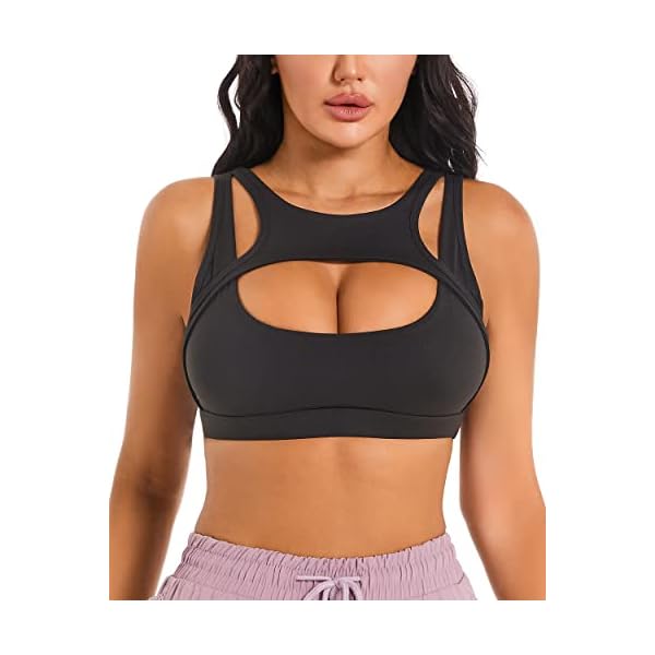 Push up Sports Bra for Women Sexy Hollow Crop Tops with Removable Cups Yoga Workout Fitness Yoga Bra Medium Support Black Medium