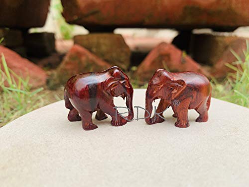 Image of RDK Red Sandalwood Elephant Pair Idol - Natural Lal Chandan Wooden Miniature Figurine Set for Home Decor & Vastu - 1 Inch Handcrafted Spiritual Murti Combo
