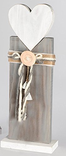 Présentoir en bois avec cœur blanc gris de 56 cm pour décoration de table