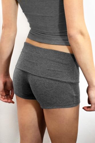 Image of KMBANGI Womens Fold Over Shorts Elastic Waist Y2k Lounge Shorts Foldover Cute Pajama Micro Bottoms Mini Shorts Sleepwear