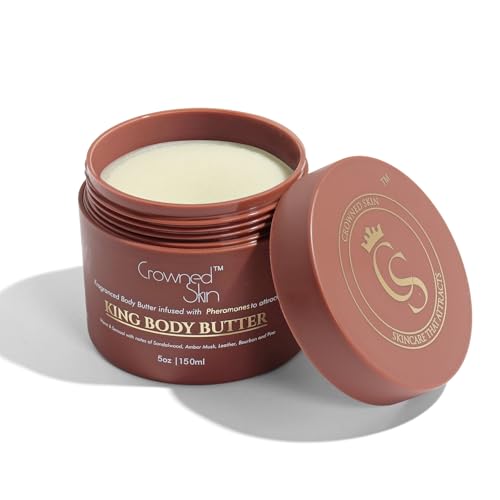 King Cologned Body Butter | Warm and Sensual Scent | Blended with Sandalwood & Leather | Infused with Organic Shea & Mango Butters | Moisturizing Formula with All-Day Fragrance | 5oz