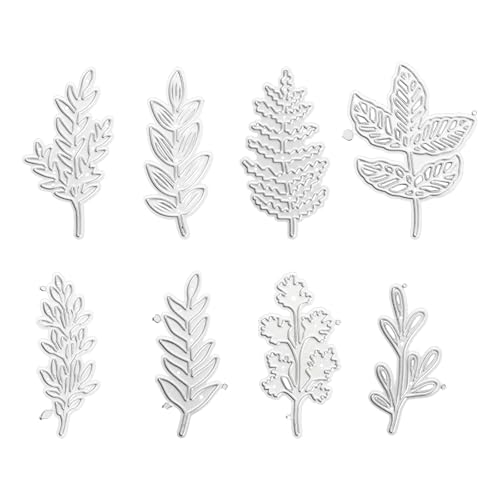 8 Troqueles de Hojas en Acero al Carbono - Troqueles de Precisión para Scrapbooking, Tarjetas y Proyectos DIY (10x9,6 cm, Plata)
