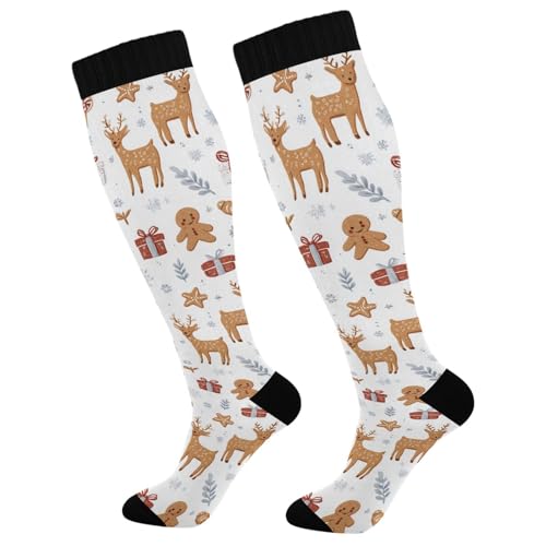 Christmas Gingerbread Man Compression Socks for Women Men, Circulation Long Knee High Socks Casual Stocking Athletic Tube Sport Sock