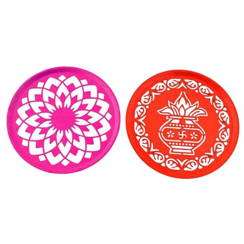 Image of CRAFTAM Different Design Ready to Draw Rangoli Making Stencils, Rangoli Plastic Stencils for Floor Decoration (Set of 12, Size 6 Inch)
