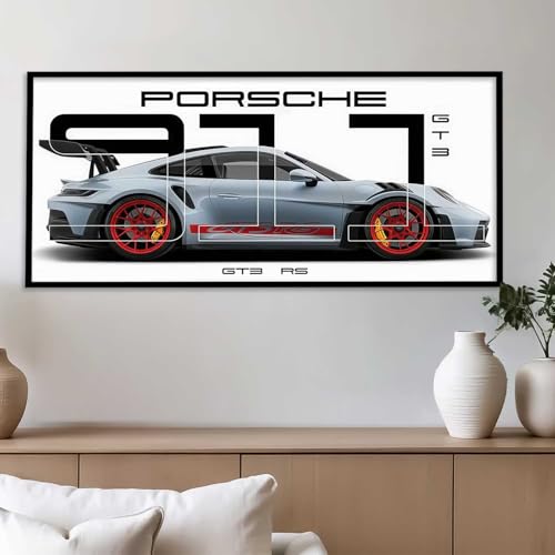 Image of kotart Big Porsche Car Framed Posters Gift Items for Boys Room Wall Decoration Bedroom Living Room Office Studio Decor | Car Poster Frame for Wall Decor Set Of 1 Size (10 x 19 inch)