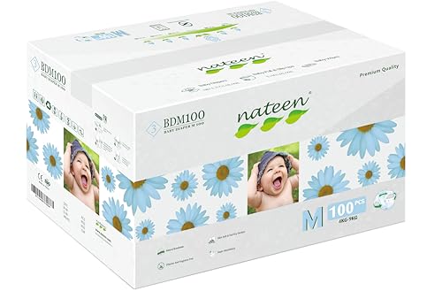Image of Nateen Premium Baby Diapers, Overnight Use Disposable Diapers for Sensitive Skin, Ultra Thin Diapers with Comfortable Fit. (Size 3 (Medium), 100, Count)