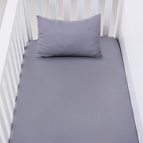 Image of JISEN 3 Piece Crib Bedding Set Soft Baby Crib Bedding Set Ruffle Crib Comforter Set - Crib Quilt Crib Sheet Pillowcase Nursery Bedding Sets for Baby Boys or Girls Grey