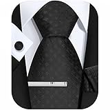 FACIACC Herrenkrawatten, Unifarbene Krawatte, Formelle Krawatte mit einer Krawattenklammer, zwei Manschetten und einem quadratischen Schal, Anzug für Hochzeit Business Krawatte（Schwarz）