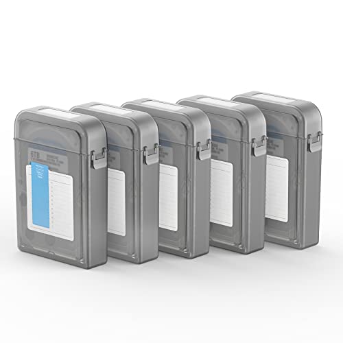 3,5 Zoll Festplattengehäuse, PHIXERO HDD/SSD Tragbare Aufbewahrungsbox mit exklusivem Hinweis, staubdicht, stoßfest und antistatisch (5 Stück) Cover