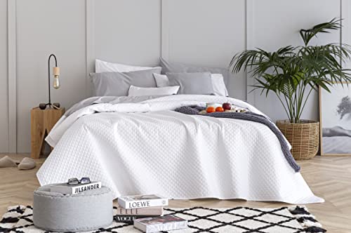 Todocama – Colcha boutí Fina con diseño de Rombos, para Primavera, Verano, otoño e Invierno. 100% Microfibra Extra Suave. Colcha Cubre Cama Multiusos. Cama 80/90-180x260cm Blanco - imagen 4