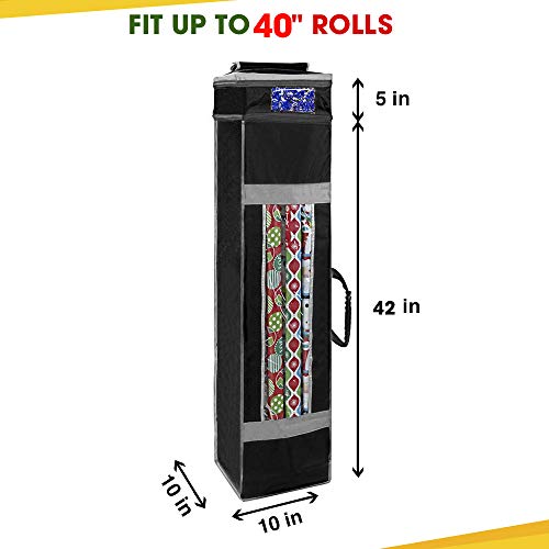 Propik Holiday Wrapping Paper Storage Organizer Bag With Pocket And Handles Including Hanging Loop Heavy Duty Material With Clear Window 47 X 10 X 10 Inch Fits 40 Inch Long Rolls (Black, 1 Count) #TOP3