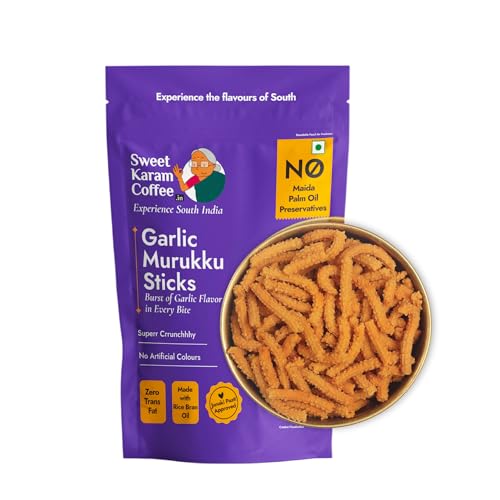Image of Sweet Karam Coffee Garlic Murukku - 95g | No Palm Oil & Preservatives | Authentic South Indian Chakli | Crispy & Fresh Tea-Time Namkeen | Traditional Homemade Recipe | Crunchy Festive Snack