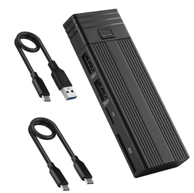 M.2 NVMe SSD NGFF PCIe Enclosure Case Adapter, USB 3.2 10Gbps MKey (B+M Key) SSD Reader Hub, with 2 x USB Ports and SD / TF Card Reader, Compatible with 2242 2260 2280