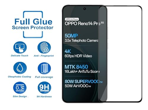 Image of HD Tempered Glass Screen Protector Compatible for Oppo Reno 14 Pro 5G with Edge to Edge coverage and Easy Installation kit