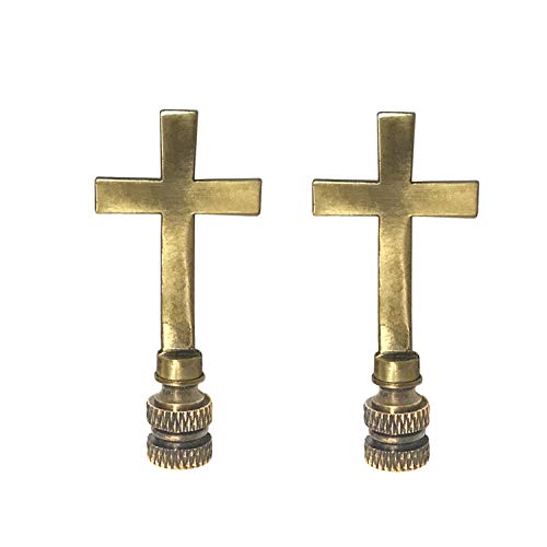 Image of Royal Designs, Inc. Cross Lamp Finial, Medium Antique Brass, Decorative Replacement Finial for Table or Floor Lamps, Set of 2