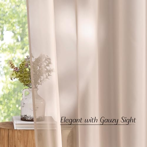 Image of NICETOWN Taupe Sheer Curtains 90 inches Long, Grommet Airy & Elegant Light Filtering Soft Sheer Lightweight Window Treatment for Bedroom /Living Room, W54 x L90, 2 Panels