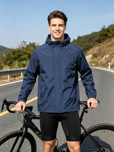Image of UIQUR Mens Lightweight Rain Jacket Waterproof Windbreaker Packable Rain Coat with Hood for Golf Running Hiking Travel