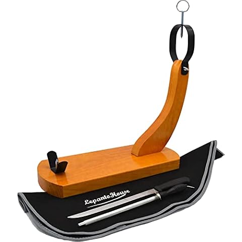 Jamonero Gondola Huelva Hammon en Madera y Herrajes de Hierro Lacado con Set de Corte Cover