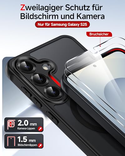LeYi Handyhülle für Samsung Galaxy S25 5G Hülle [NO S25+] für Panzerglas 2X mit Magsafe Kameraschutz Ultra Dünn, Slim Magnetisch Schutzhülle, Matt Transluzent Phone Case S 25 5 G 256gb - Schwarz 5