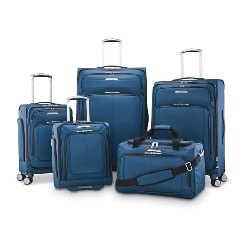 Image of Samsonite Solyte DLX Softside Expandable Luggage with Spinner Wheels, Mediterranean Blue, Checked-Large 29-Inch