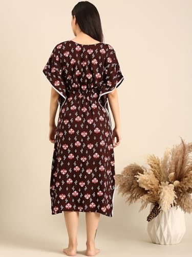 Image of Rupa Jon Aishwarya Women Full Length Printed Kaftan Nighty in Premium Cotton Blend Fabric, Night Dress, Maxi Nighty for Comfortable Everyday Wear