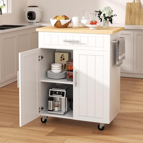Shintenchi Kitchen Island cart with Storage, Portable Bar Cabinet on Wheels, Rolling Microwave Cart...