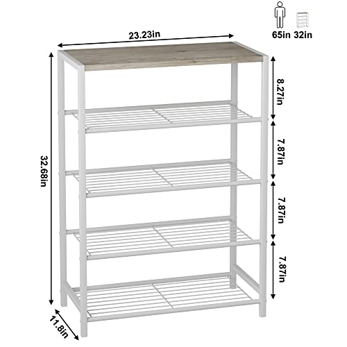 Image of HOMEFORT 5-Tier Shoe Rack, Storage Shelf, Industrial Tower, Narrow Organizer for Closet Entryway, Small Table With Durable Metal Shelves, White Oak