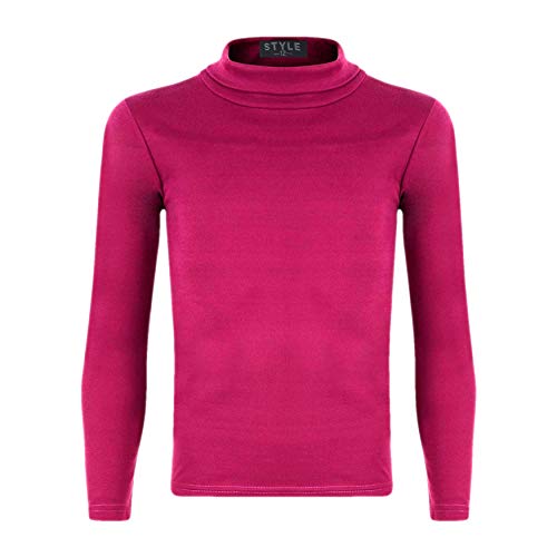Image of Girls Turtleneck Long Sleeve Plain Basic Top Kids Boys Jersey Polo Tops 2-14 Yrs