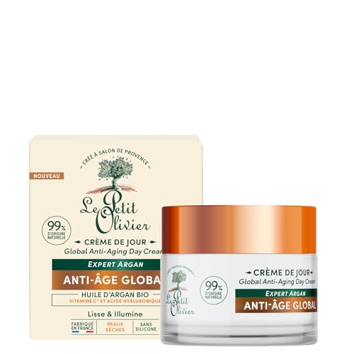 LE PETIT OLIVIER - Crème de Jour Hydratante Anti-Âge - Huile d'Argan, Vitamine C & Acide Hyaluronique - Lisse & Illumine- Tous Types De Peaux - 99% D'Origine Naturelle - Fabriqué en France - 50 ml