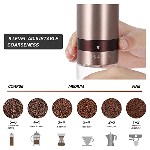 Vevok Chef Manuelle Kaffeemühle aus Edelstahl, mit tragbarer Tasche, verstellbare Einstellung, kompakte Gold-Kaffeemühle… – Bild 4