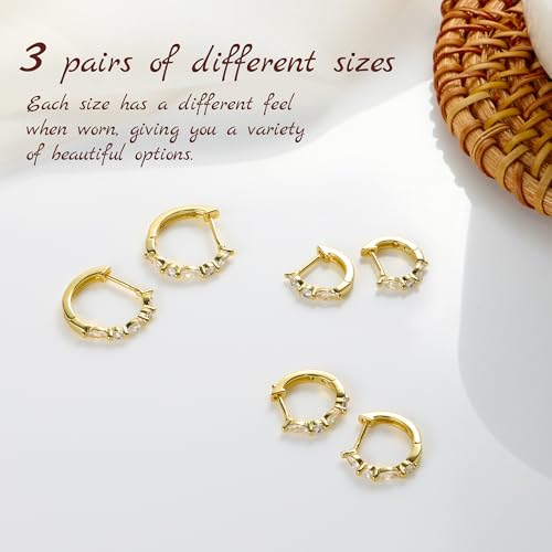3/5 Pairs Cubic Zirconia Huggie Hoop Earring for Women 925 Sterling Silver Small Hoop Earrings 18K Gold Plated Hypoallergenic Small Huggie Hoop Earrings Set for Women3