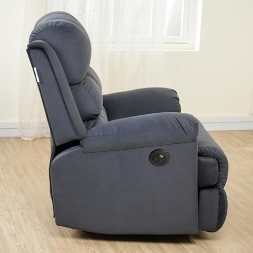 Image of Solis Royale 1 Seater Recliner Sofa Chair Suede Fabric | Hush Puffy Motorized Rocking & Revolving Recliner Lounge Sofa for Relaxing | Comfortable Cushioned | Living Room, Bedroom, Home, Office