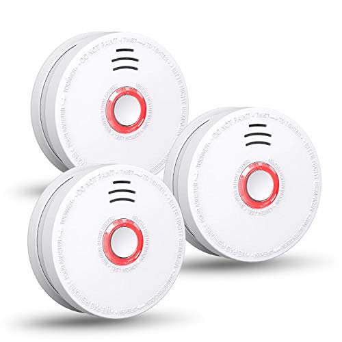 SITERWELL 3 Packs Photoelectric Smoke Detector & Alarm,9V Battery-Operated(Not Hardwired) Smoke and Fire