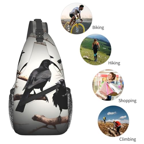 Bolso bandolera negro con estampado de pájaros para senderismo y running miniatura 6