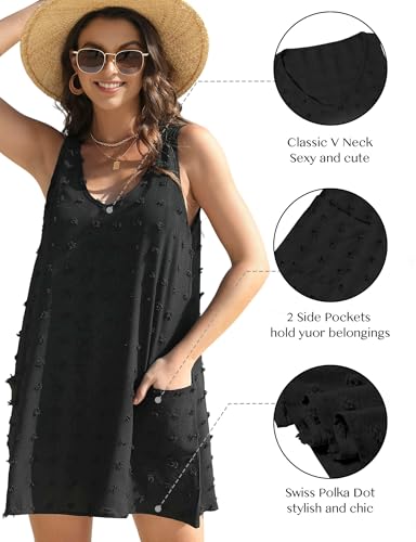 Buauty Womens Casual Sun Dresses Summer Swimsuit Swiss Polka Dot Beach Cover Up Sleeveless V Neck Tank Dress 2025 Vacation2