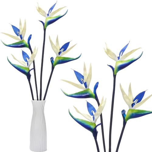 Hanaive 12 Pcs Bird of Paradise Artificial Plant 24 Inches Hawaiian Tropical Flowers Fake Rubber Strelitzia Faux Flowers Bouquet for Home Garden Office Wedding Indoor Outside Party Decor DIY (Blue)