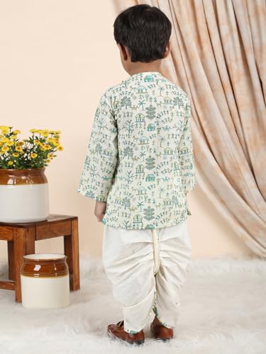 Image of POLKA TOTS Premium Cotton Dhoti Kurta Set for Kids Boys | Traditional Angrakha Style Ethnic Wear for Boys | Kurta Dhoti Set for Kids | Festive & Wedding Clothing Set for Baby