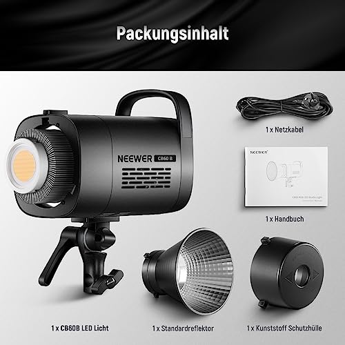 NEEWER 80W LED Videoleuchte, 2,4G und APP Steuerung, zweifarbig 2700K-6500K Videolicht, 34000 Lux/1m, CRI97+/12 Szenen/Bowens COB Dauerlicht für Studio Fotografie Videoaufnahmen und Streaming, CB60B