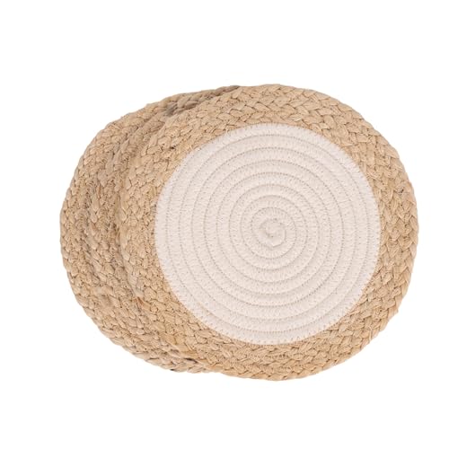 Image of DENOVA Cotton Rope Trivet for Hot Pots and Pans (Cream & Jute Line (Pack of 2)