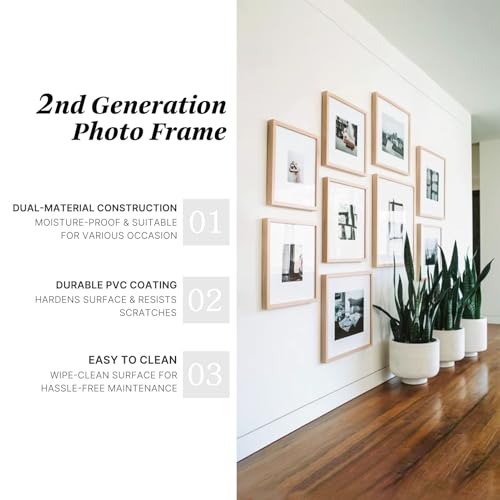 Image of Veelot 4x - 8x10 Picture Frame with Shatter-Resistant HD Plexiglass - Use as 5x7 Frame with Mat or Display 8x10 Photo Without Mat- Picture Frames for Tabletop and Wall - Natural Oak