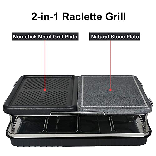 Raclette 8 Personen, Raclette Grill mit Natursteinplatte und Grillplatte 2-in-1, Grillplatte Antihaftbeschichtet… – Bild 3
