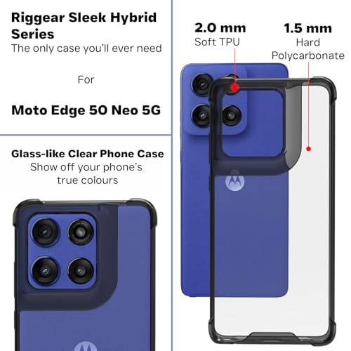 Image of RIGGEAR Shockproof Clear Hybrid Airbag Armor Back Cover Case for Motorola Moto Edge 60 Stylus 5G (Clear-Black TPU Bumper with Transparent PC)