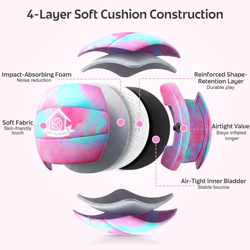 Image of Soft Indoor Volleyball, Cushioned Cover Training Ball for Beginners, Silent Indoor Volleyball with Pump, Lightweight Official Size 5 Volleyballs for House Games & Practice