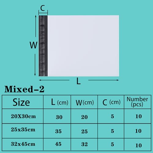 Rshuhx Versandbeutel Plastik Versandtaschen 20cm*30cm/ 25cm*35cm/ 32cm*45cm Versandtüten für Kleinteile Kleidung und Textilien Selbstklebend und Blickdicht (3 Tailles Mixed 30pcs Weiß)