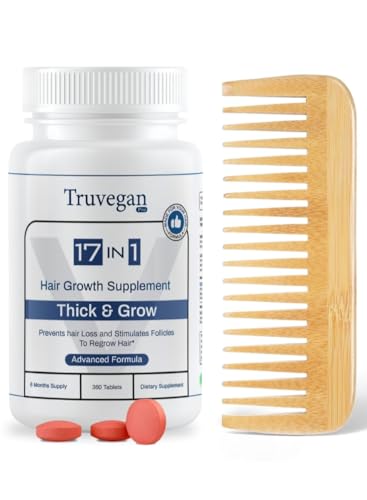 Truvegan Pro Hair Growth 360 Tablets - 6 Months Supply | Support New Hair Growth, Nourish & Strengthen Hair Loss Treatment for Men & Women with Bamboo Neem Comb (Pack of 1)