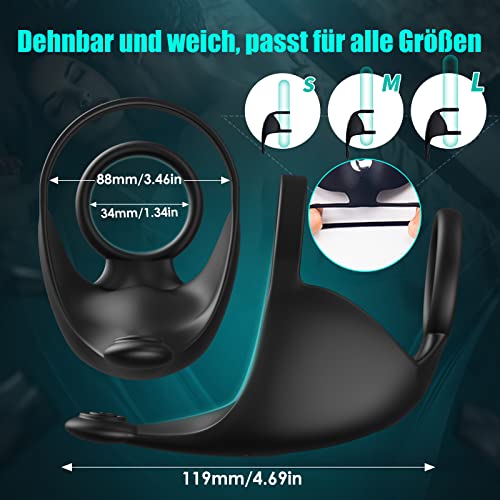 Dual penisring, vibrators met testikelstimulator, siliconen cockring, clitorisstimulator met 9 vibratiemodi, waterdicht, seksspeelgoed voor mannen en paren, extreem - Afbeelding 8