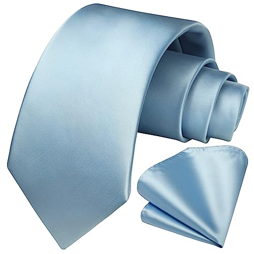 Image of HISDERN Mens Solid Color Ties Formal Satin Necktie and Pocket Square Set Classic Wedding Business Tie & Handkerchief