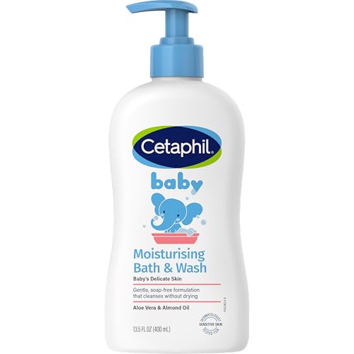 Cetaphil Baby Moisturising Bath & Wash 400ml, For Gentle Cleansing of Delicate Skin, Tear Free, Soap Free, Hypoallergenic, pH balanced, With Aloe Vera & Almond Oil, Dermatologically Tested