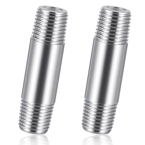 Image of 2 Pcs 304 Stainless Steel Pipe Fittings 1 /4 inch NPT x 1 /4 inch NPT Male Threaded 2 inch Length Nipple Cast Pipe Fittings for Water Oil Air Fuel