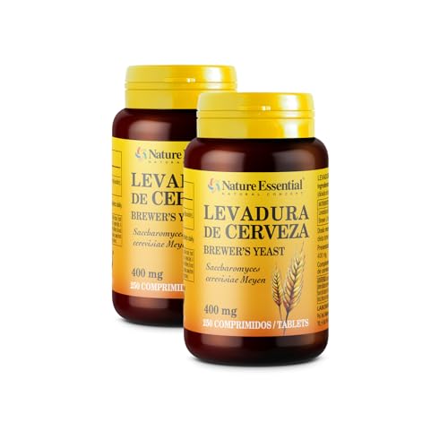 Nature Essential | Levadura de Cerveza 400 mg | 250 Comprimidos | Pack 2 Unidades | Cuidado de la Piel, Uñas y Cabello | Contiene Vitamina B y Alto Valor Proteico